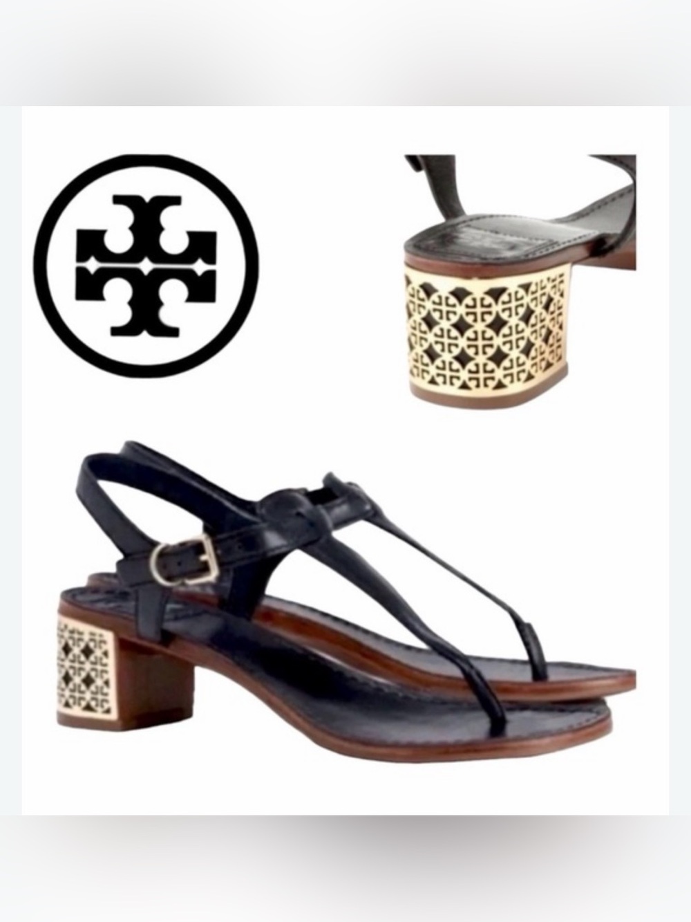 Tory Burch Audra Gold Logo Block
Heel Sandal in Black